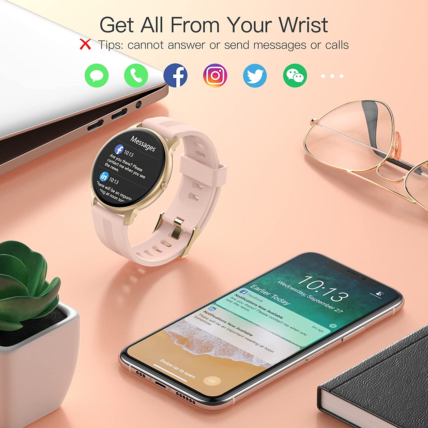 AGPTEK Smart Watch for Women, Smartwatch for Android and iOS Phones IP68 Waterproof Activity Tracker with Full Touch Color Screen Heart Rate Monitor Pedometer Sleep Monitor, Pink - Image 6